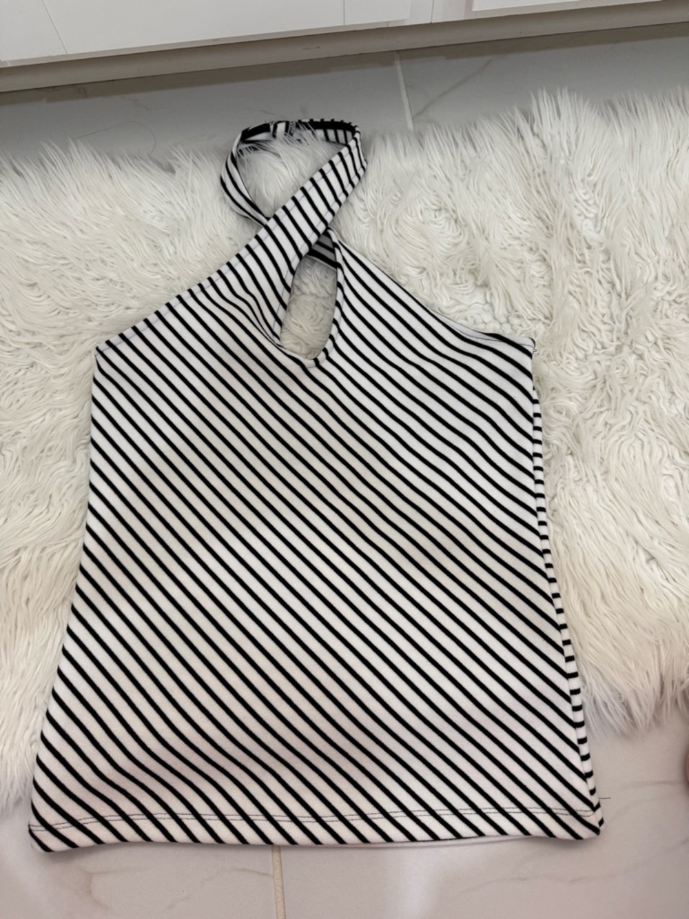 Maeve Black and White Striped Halter Top